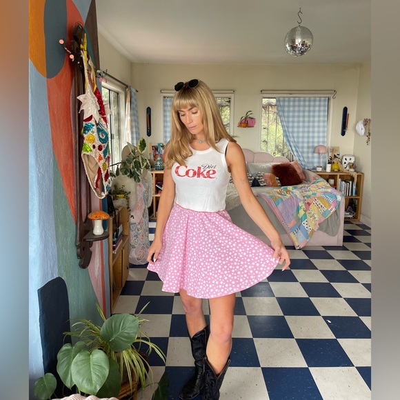 Vintage Pink Polka Dot Mini Skirt - Picture 2 of 10